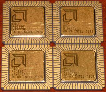 4x AMD R80186 CPUs (919KPSK) 8916AP 9886, Ceramic LCC-68, Intel 1978, Week 16 1989 Malaysia
